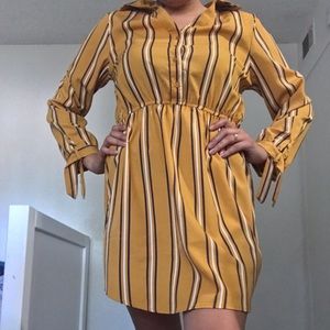 Mustard Striped Long Sleeved Dress